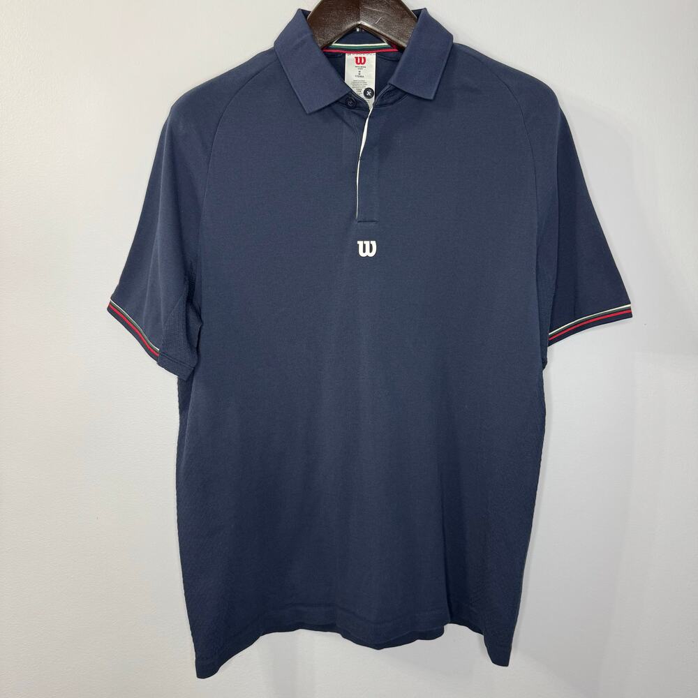 Wilson Knit Polo Shirt Seamless Performance Tennis Blue Lightweight Men's M